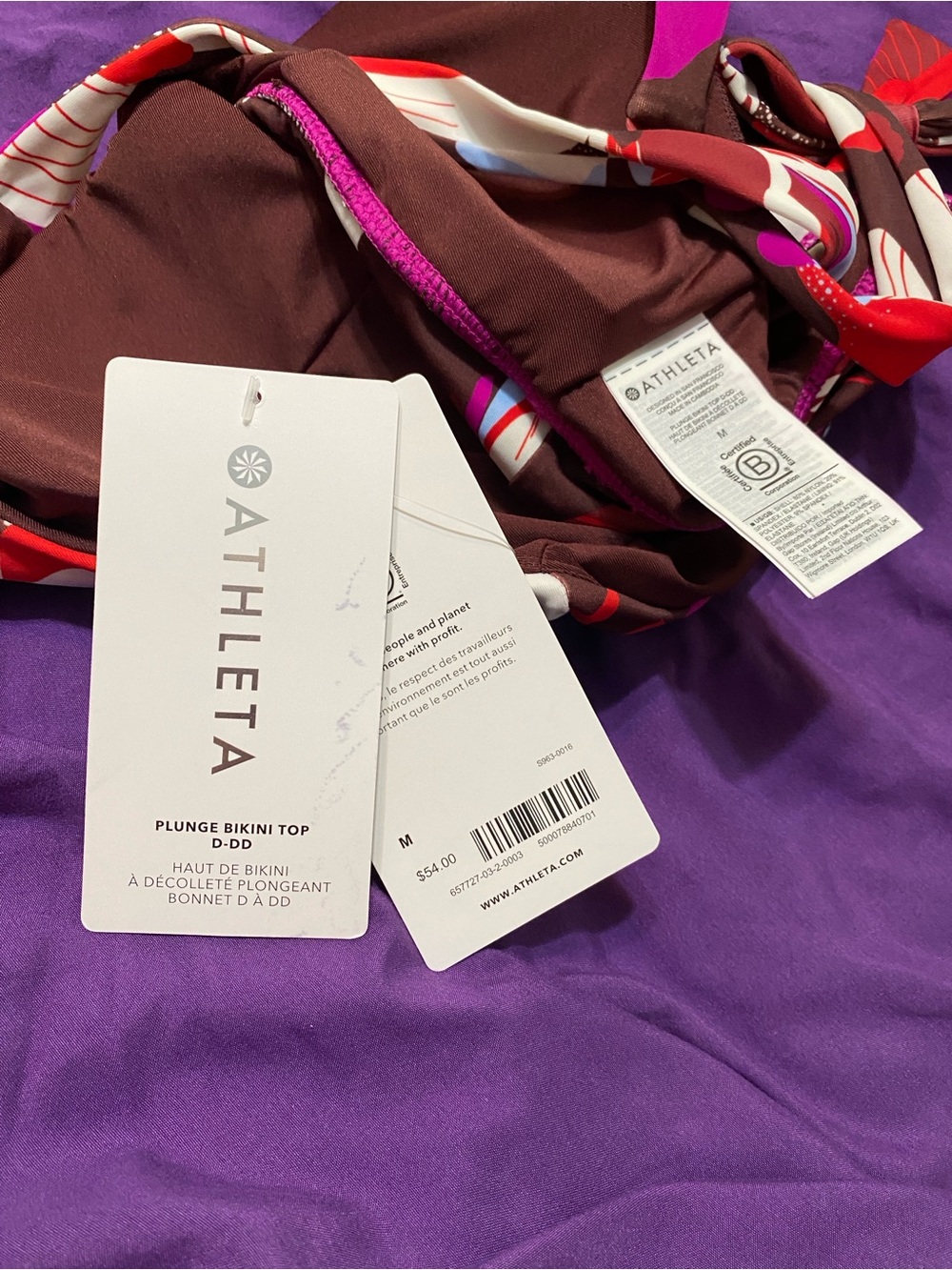 NWT Athleta Hero Bloom Plunge Bikini Top in Decadent Chocolate. Size M (D-DD) - Picture 4 of 6